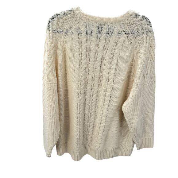 Skull Cashmere Cableknit Sweater Ribbed Crew‎ Neck Merino Wool Size Large Cream - Picture 3 of 6